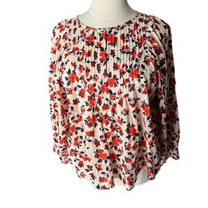 Elizabeth & James Size XL Red & Blue Floral Pintucked 100% Blouse
